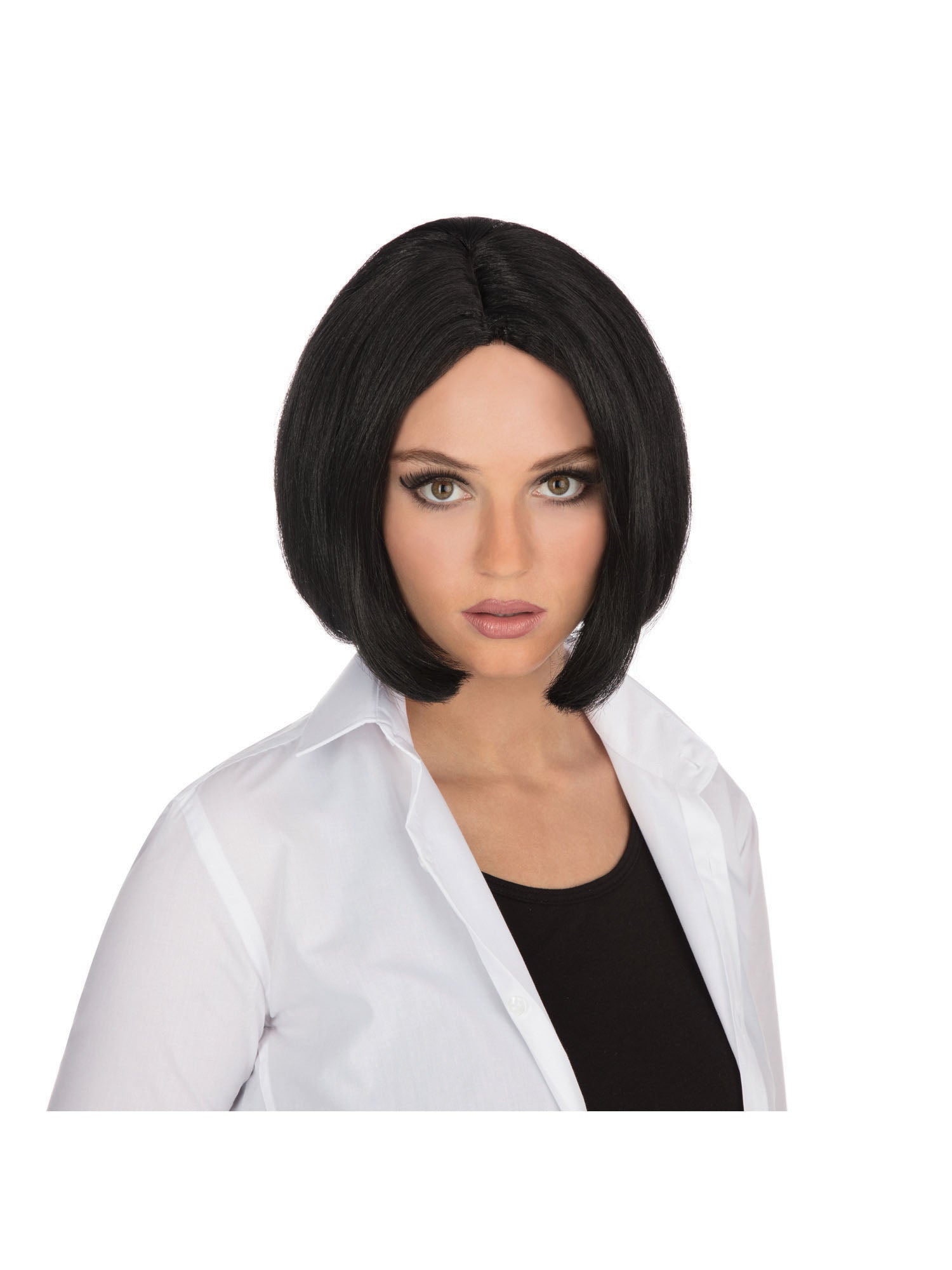 Black Centre Parting, Black, Forum, Wigs, One Size, Front