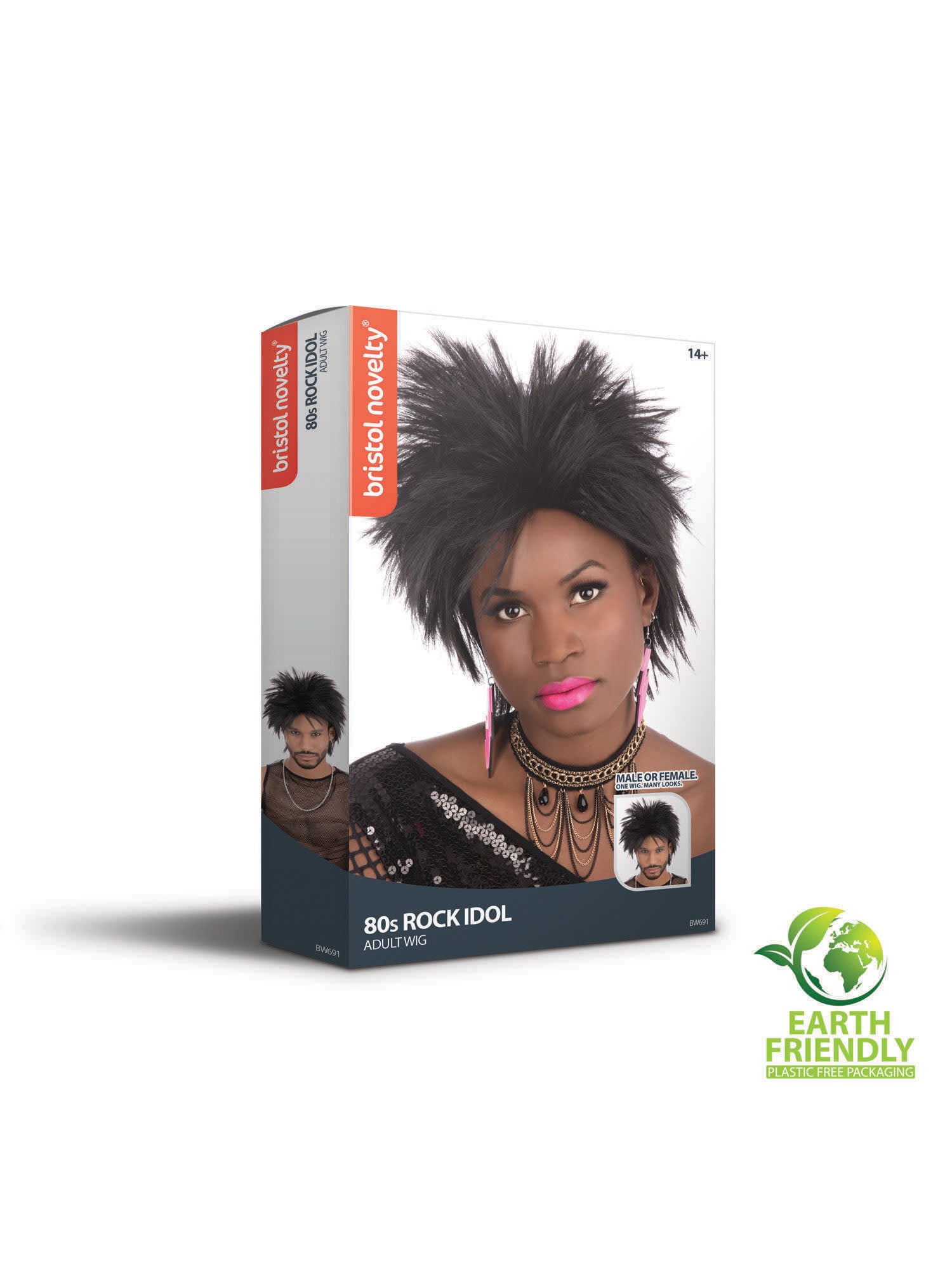 1980s, Black, Generic, Wig, One Size, Side