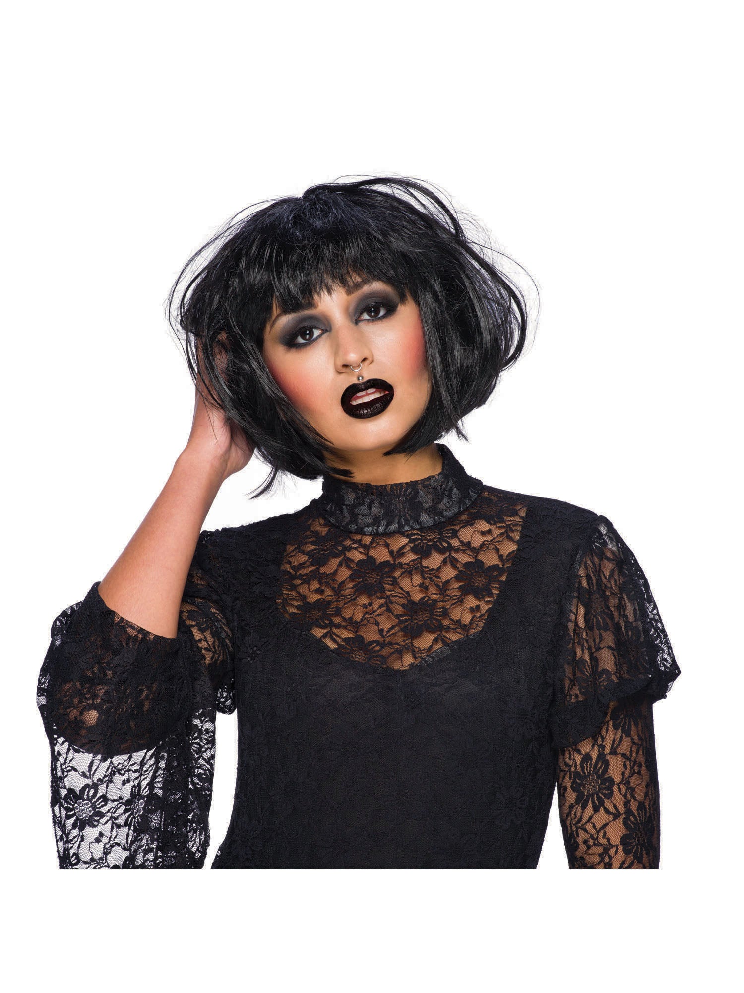Mid Black, Black, Forum, Wigs, One Size, Front