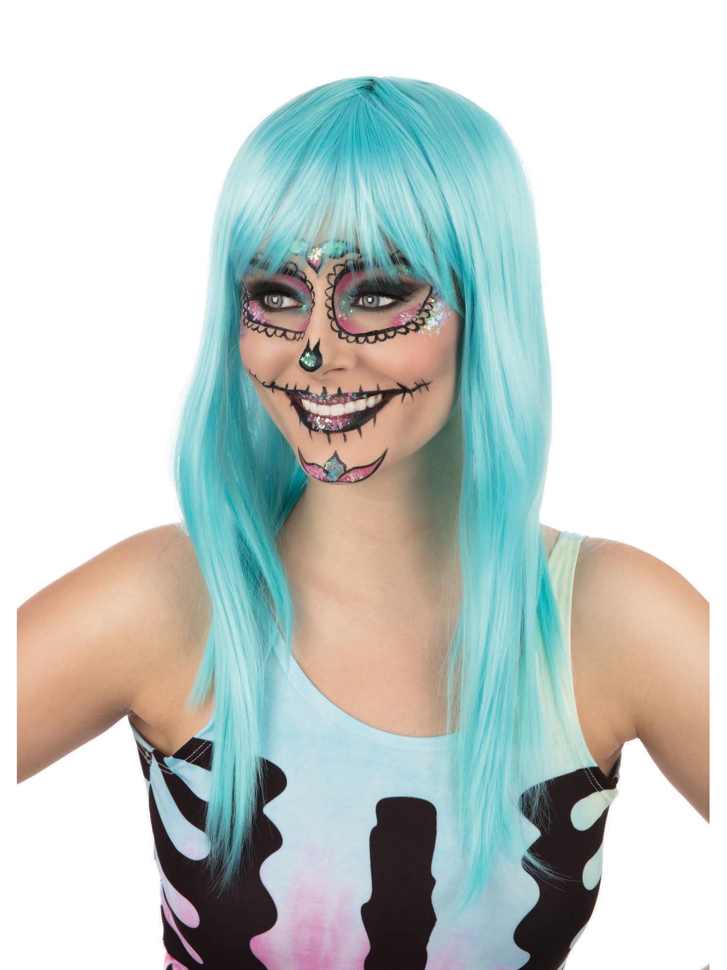 Long Blue, blue, Long Blue, Wigs, One Size, Front