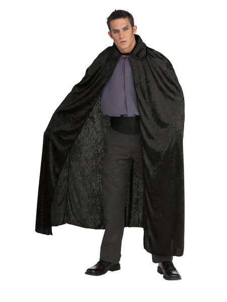 Black Long Crushed Velvet Cape