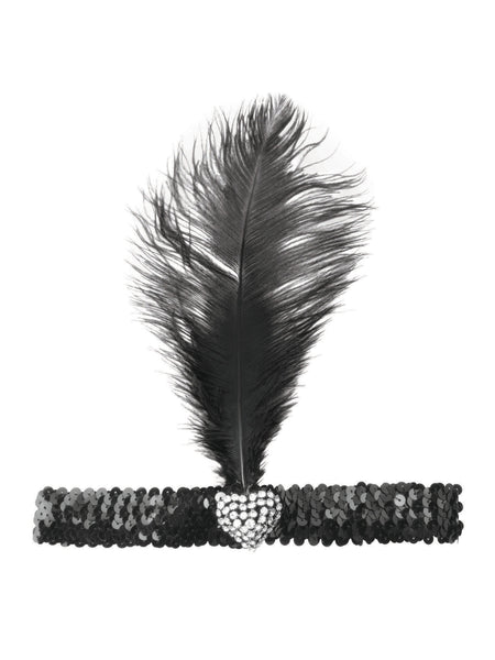 Black Flapper Headband With Crystal Heart Costume Accessory