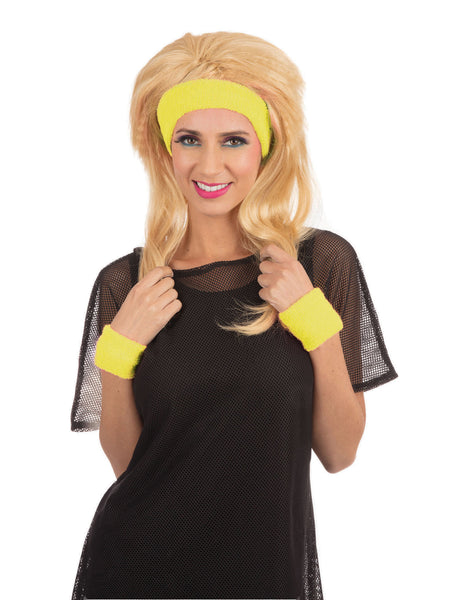 Yellow 80's Headband & Wristband Set Costume Accessory