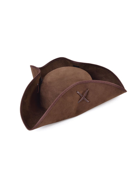 Brown Suede Fabric Pirate Tricorn