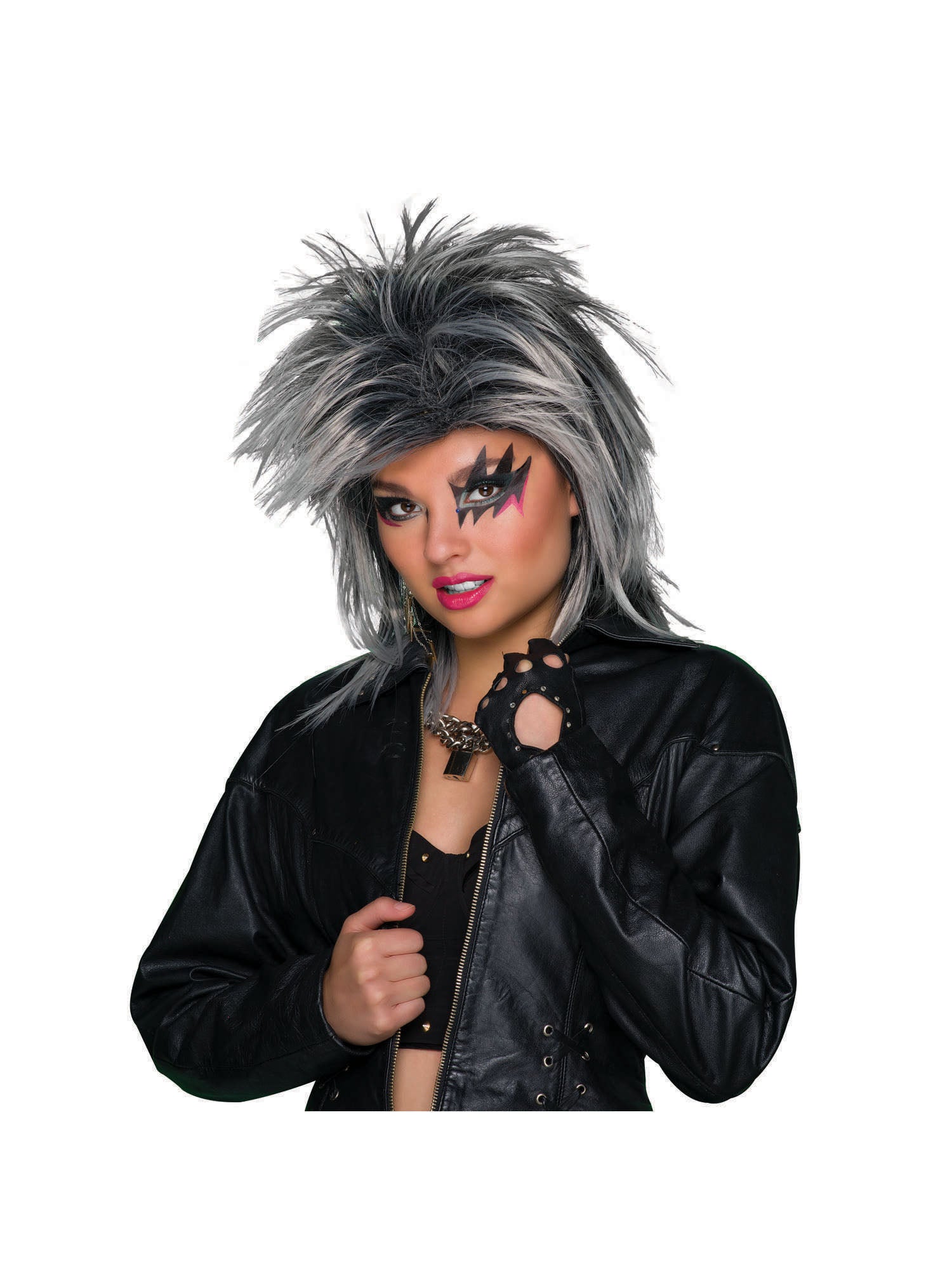 Rock Star, Silver, Generic, Wig, One Size, Front