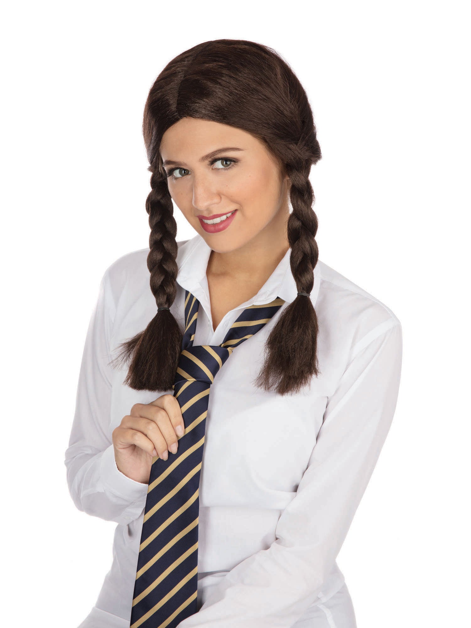 Schoolgirl, Brown, Generic, Wig, One Size, Front