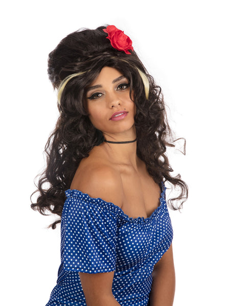 Black Beehive & Rose Wig