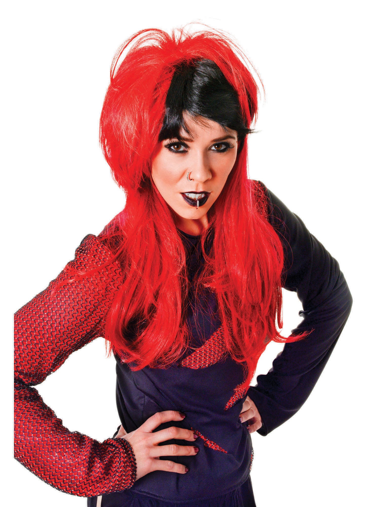 Punk, Red & Black, Generic, Wig, One Size, Front