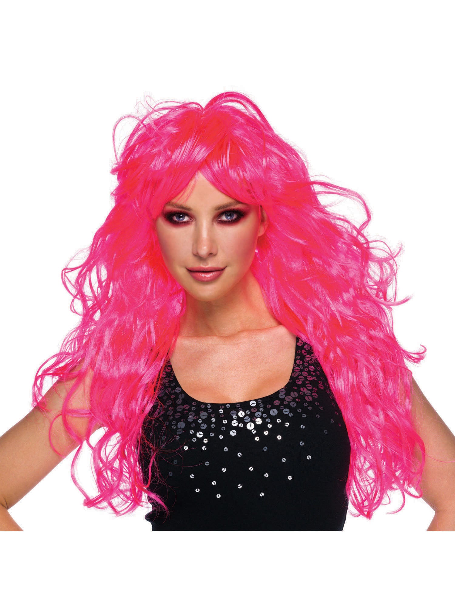 Long Pink, Neon Pink, Generic, Wig, One Size, Front