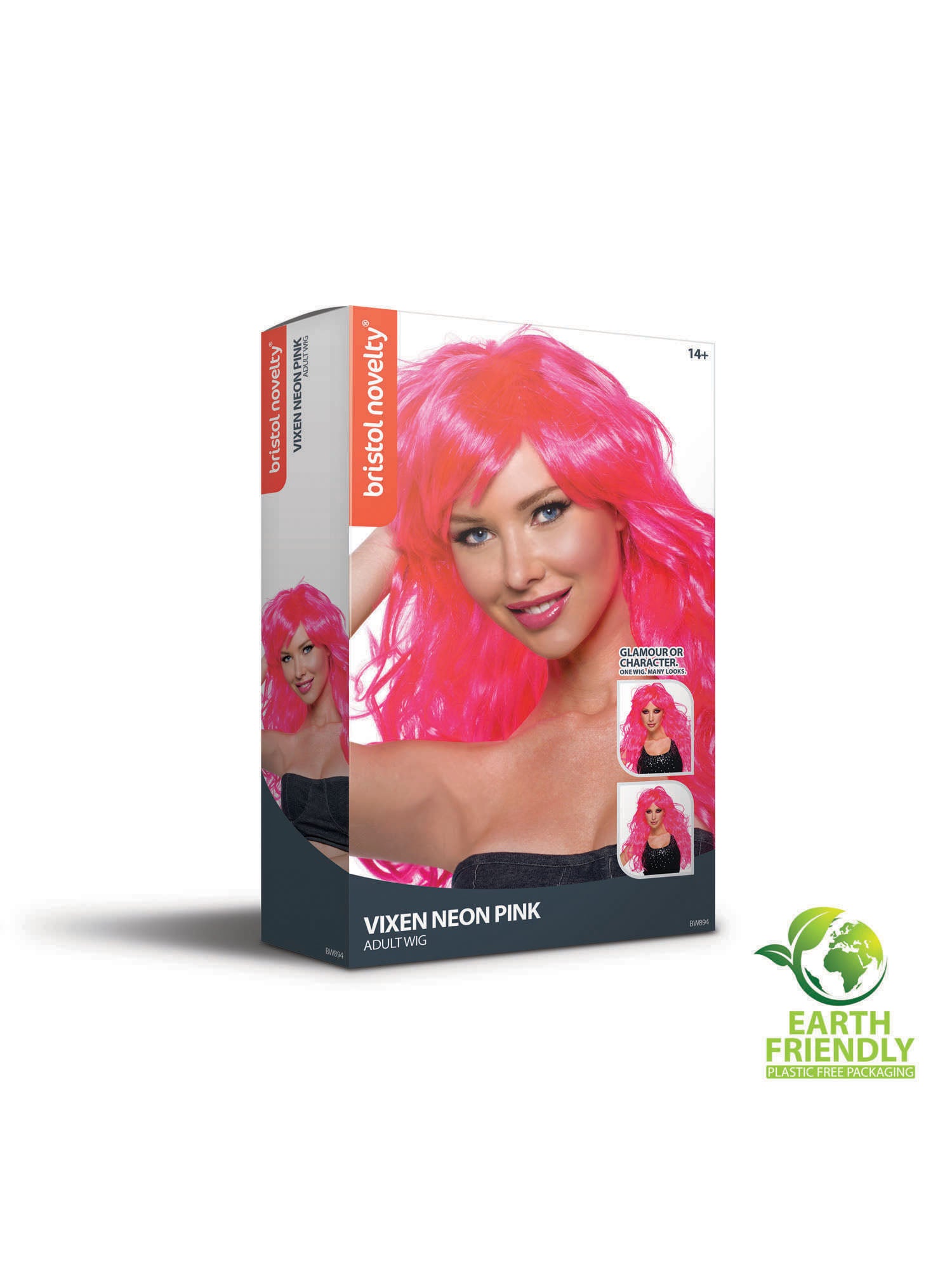 Long Pink, Neon Pink, Generic, Wig, One Size, Side