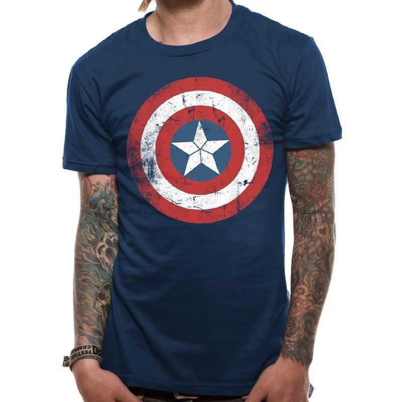 Captain America, Avengers, Navy, Marvel, T-Shirt, , Front