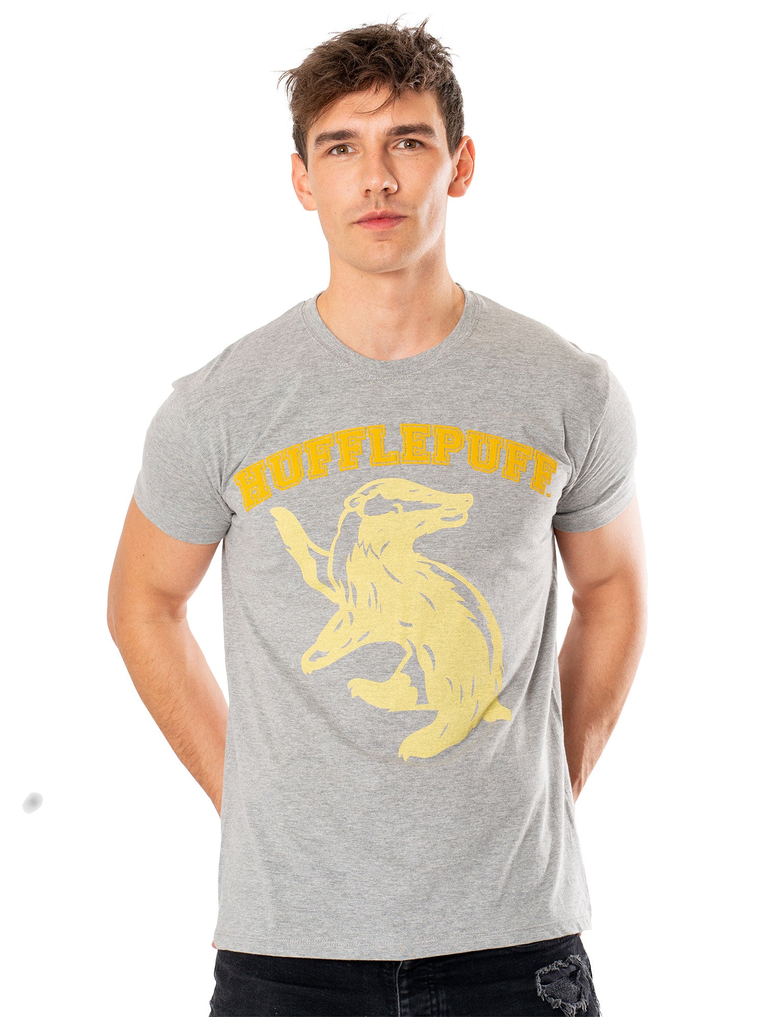 Hufflepuff, Grey, Harry Potter, T-Shirt, , Front