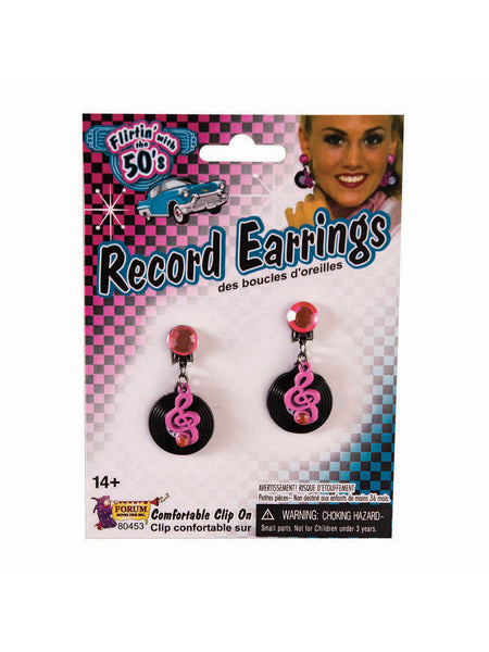 Rock 'N' Roll Record Earrings Costume Accessory