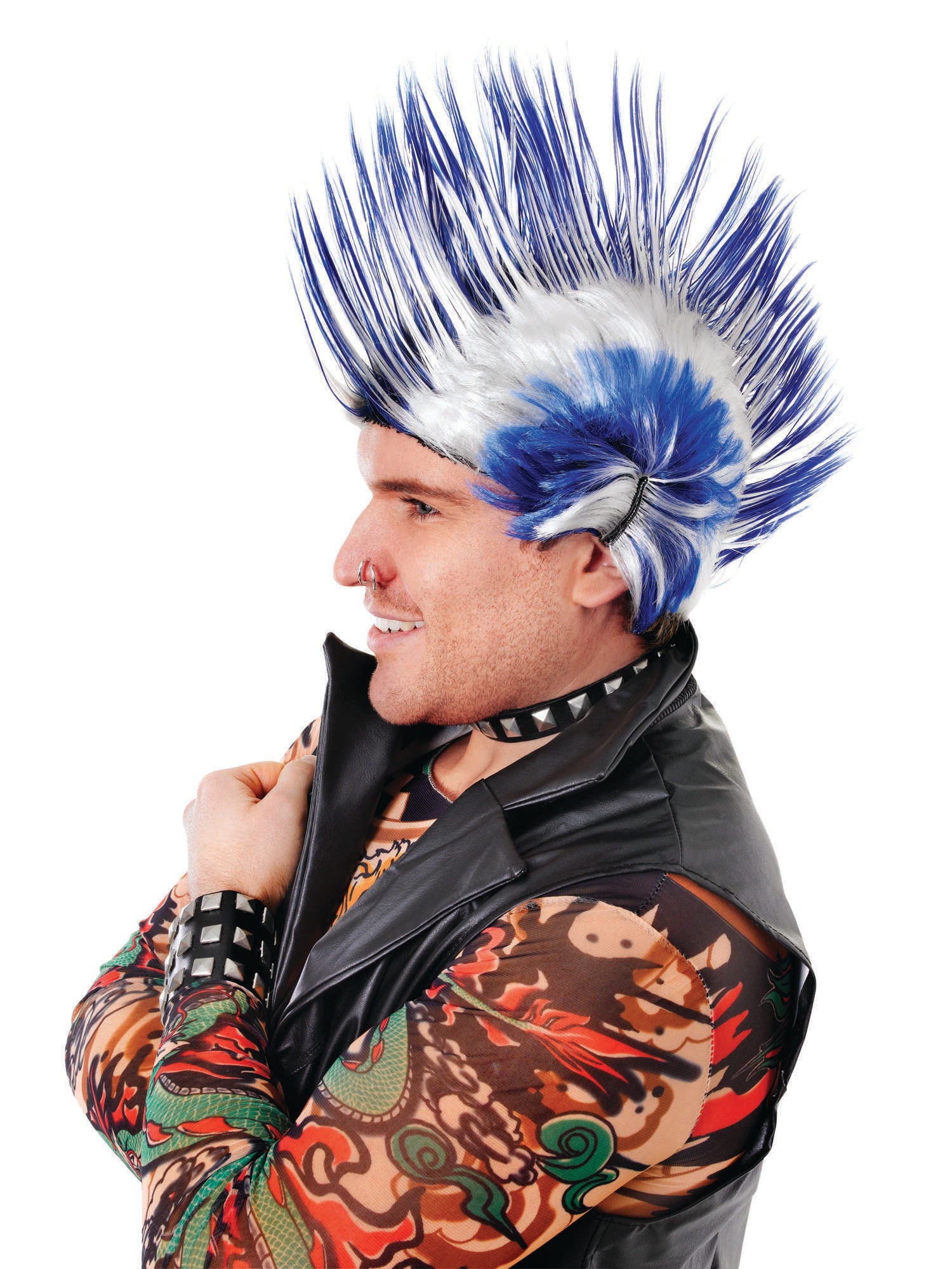 Mohican, Blue & White, Generic, Wig, One Size, Front