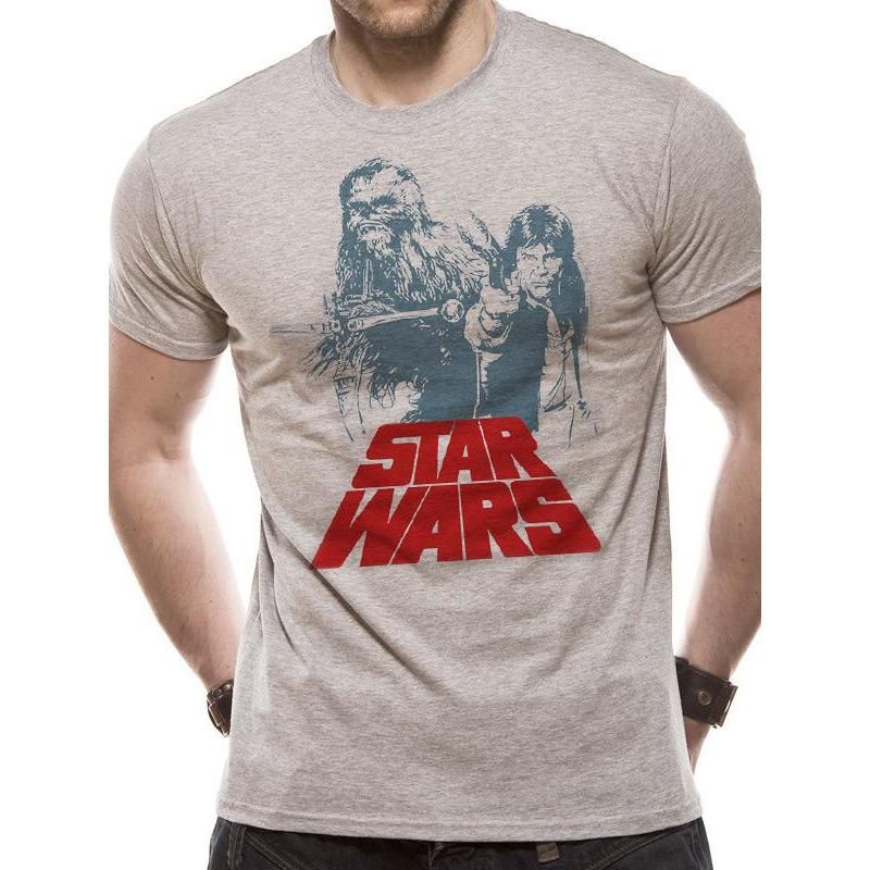 Han Solo & Chewbacca, Star Wars, Grey, Star Wars, T-Shirt, , Front