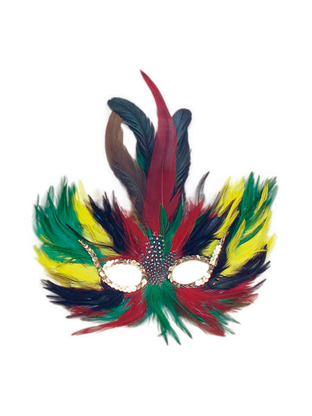 Green, Red & Yellow Feather Mask